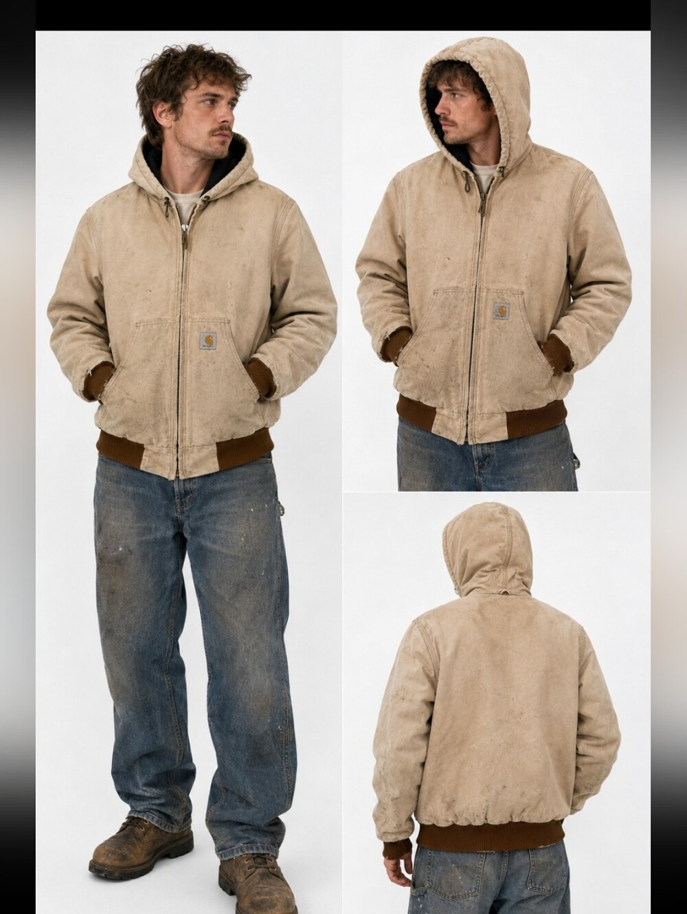 Vintage Carhartt J04 BRN Sandstone Duck Active Jacket USA Made Large Distressed